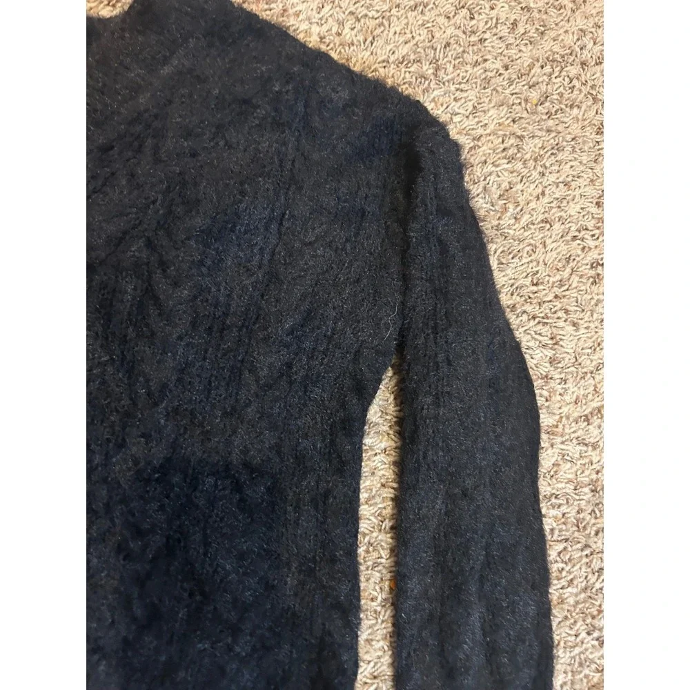 Lucky Brand Womens Black Fuzzy Cable Knit V-Neck Sweater‎ Size S